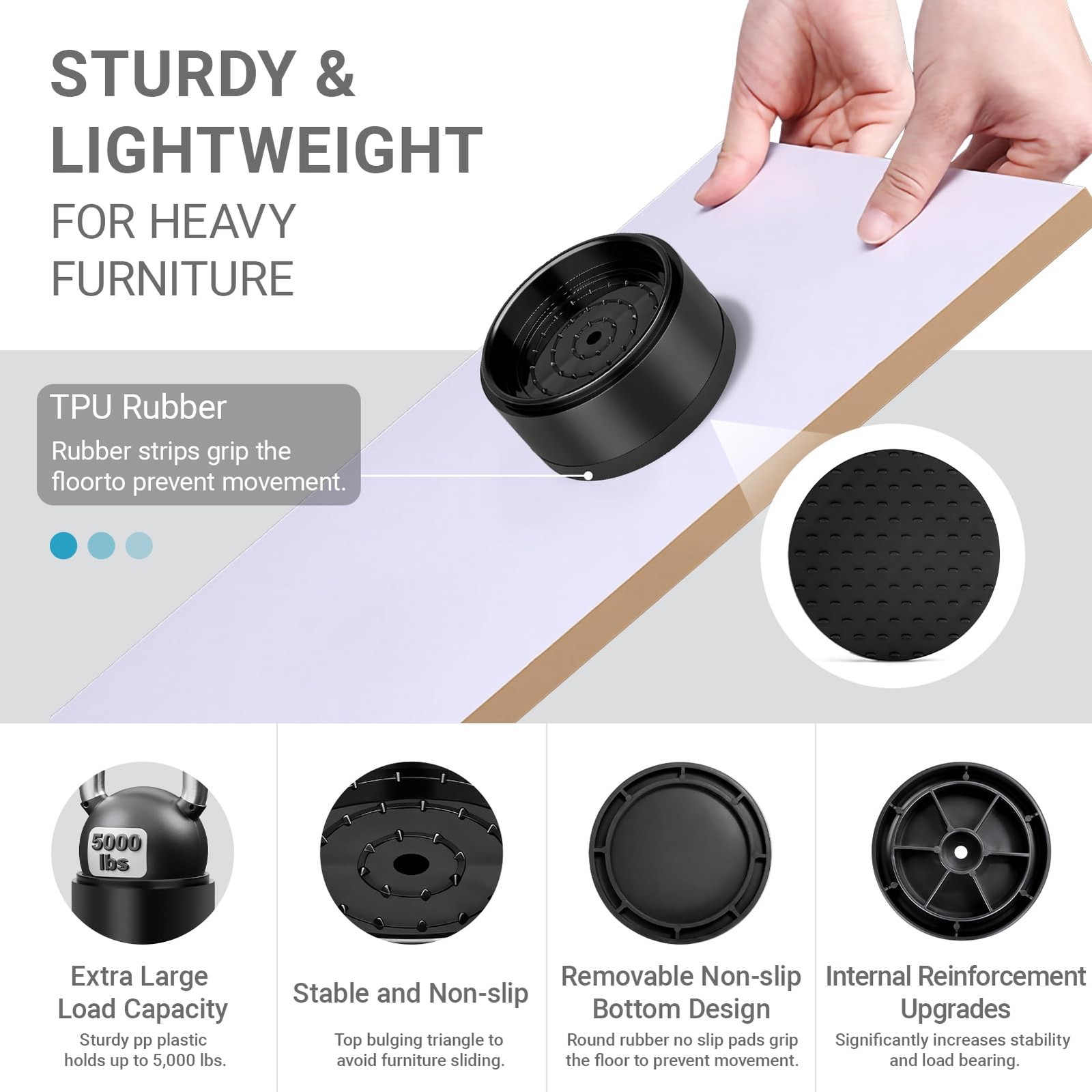 Heavy Duty Round Stackable Bed Furniture Risers Adjustable Pads 1 Inch 8 PCS