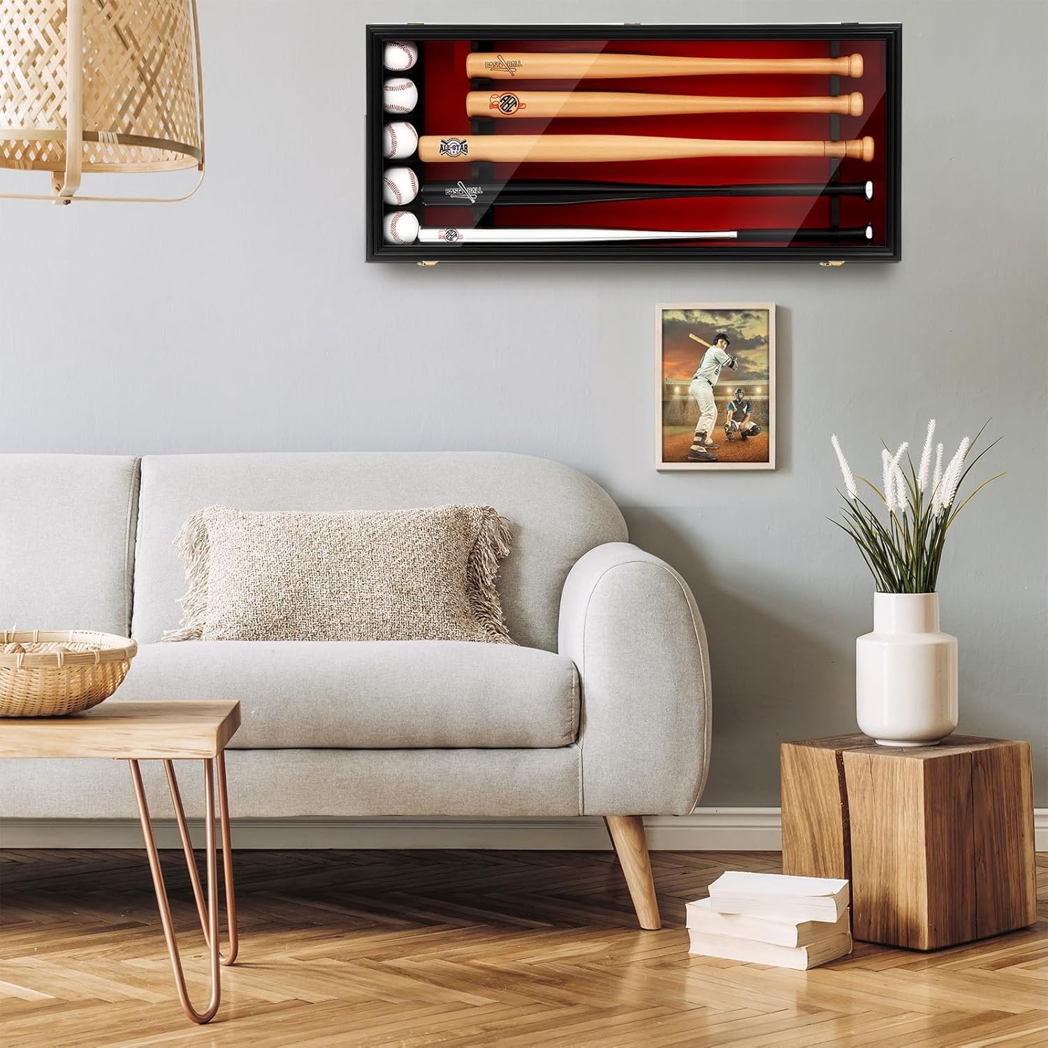 Baseball Bat Display Case Wall Mounted Shadow Box Vertical or Horizontal UV P...