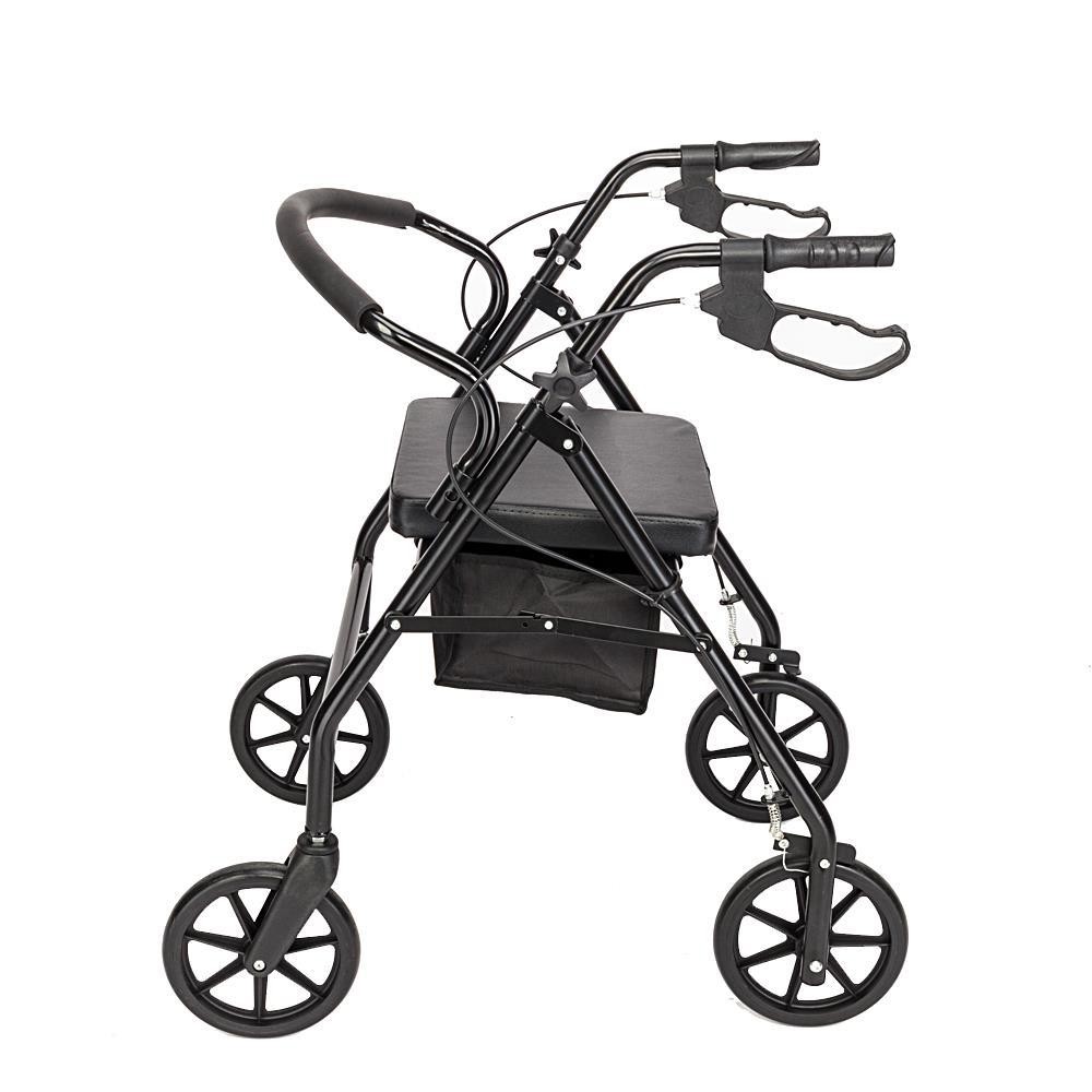 Rolling Walker with Wheels and Seat Iron Frame Rollator Walker Transport Chair