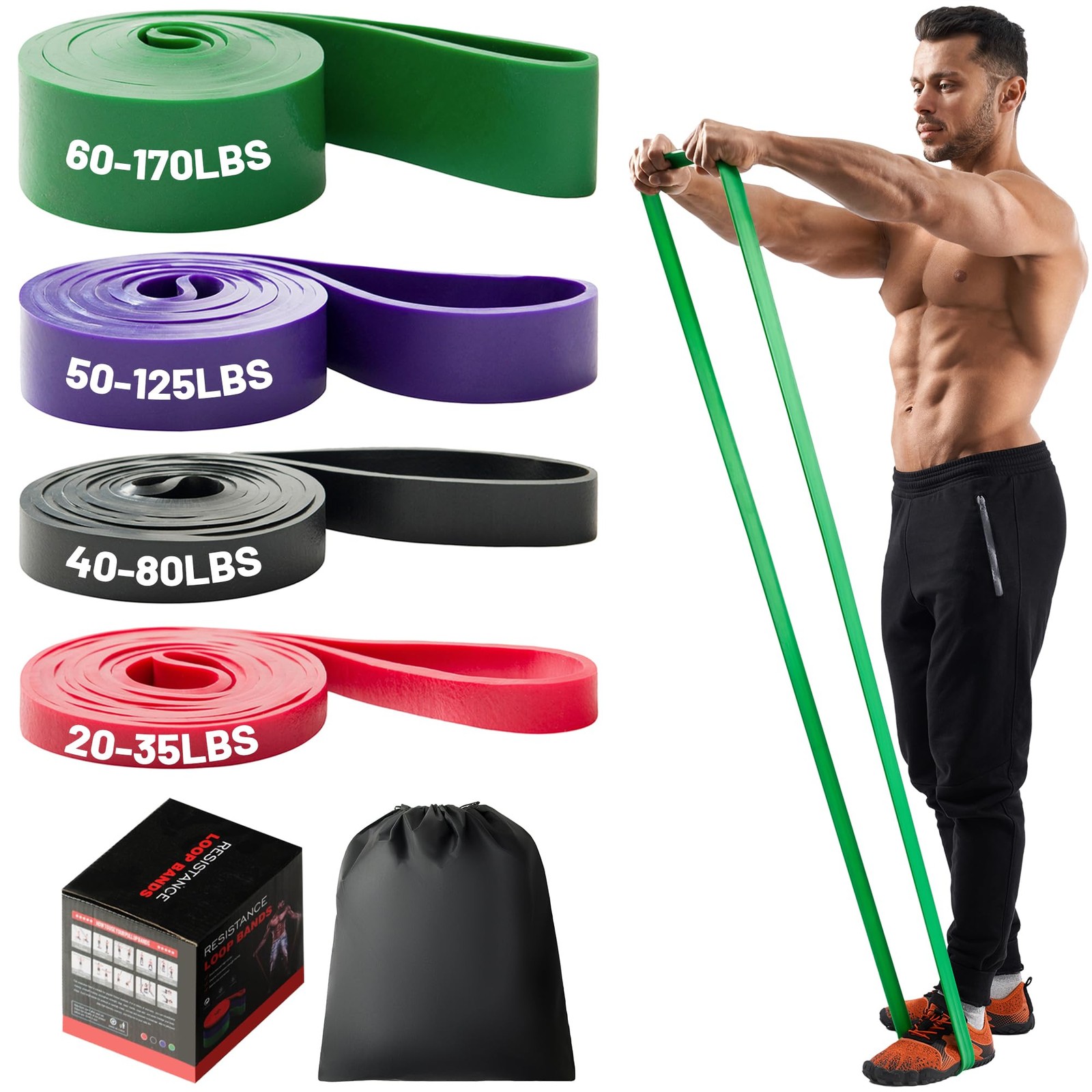 4-Level Resistance Bands Set for Pull Up Assistance, Home Gym - Multicolor