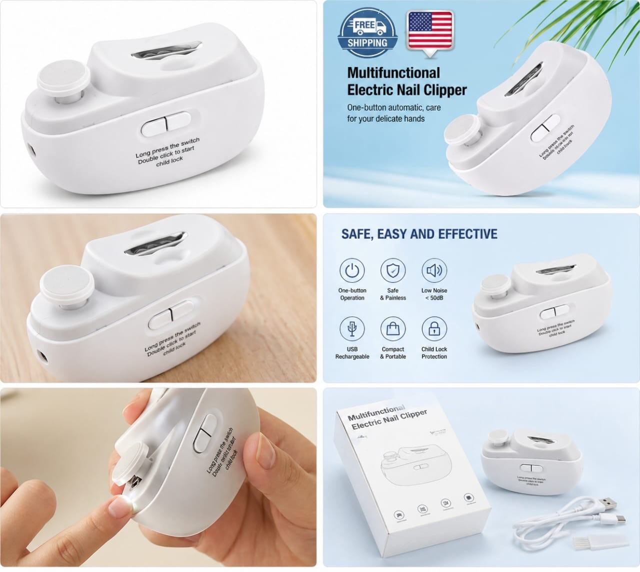 Safety Electric Nail Clipper Automatic Thick Nails Trimmer Professional Tool. US