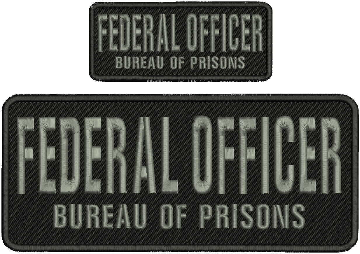 F OFFICER BUREAU OF P EMBROIDERY PATCH 4X10 AND 2X5 HOOK ON BACK GRAY ON BLACK