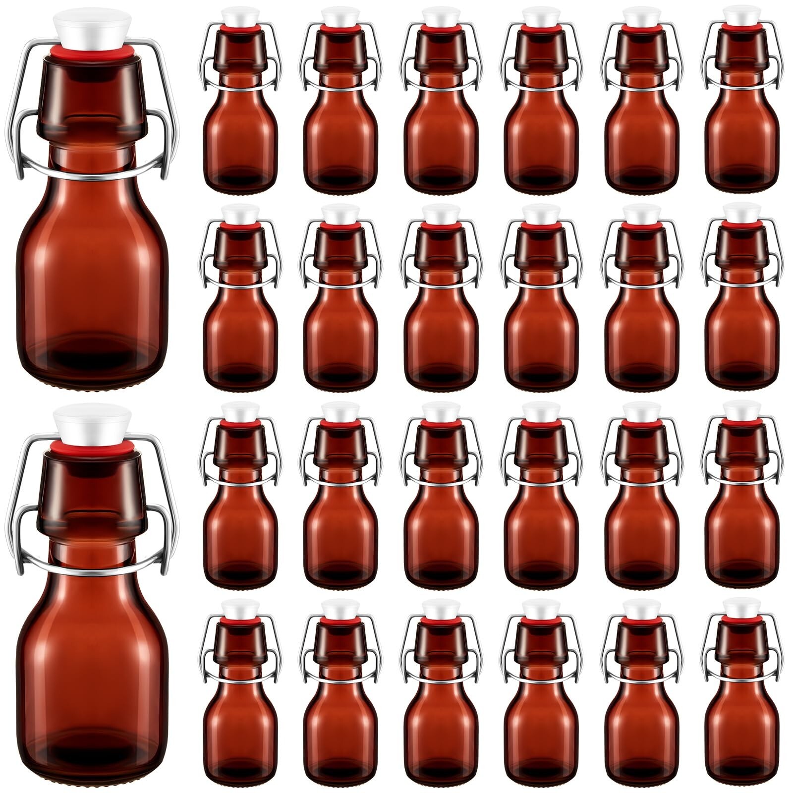 Tessco 24 Pcs Amber Mini Glass Bottle with Swing Top Decorative Mini Olive Oi...