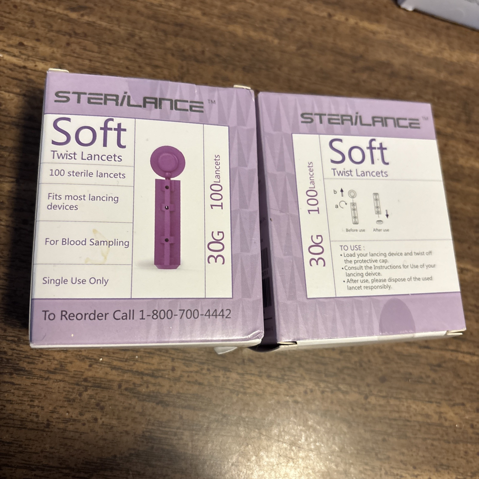 2 Boxes STERILANCE 100 Soft Twist Top Lancets 100/Box 30g. Exp. 1/27