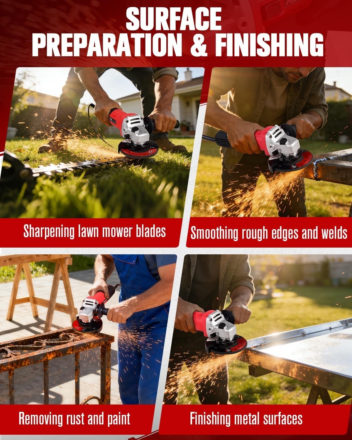 Angle Grinder, 7.5-Amp 4-1/2 inch Electric Grinder Power Tools with Grinding ...