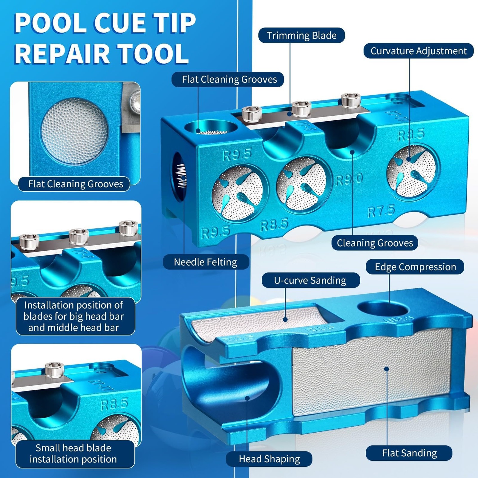 Pool Cue Tip Shaper, Pool cue Tips kit, Billiards Accessories Tool, Pool Stic...