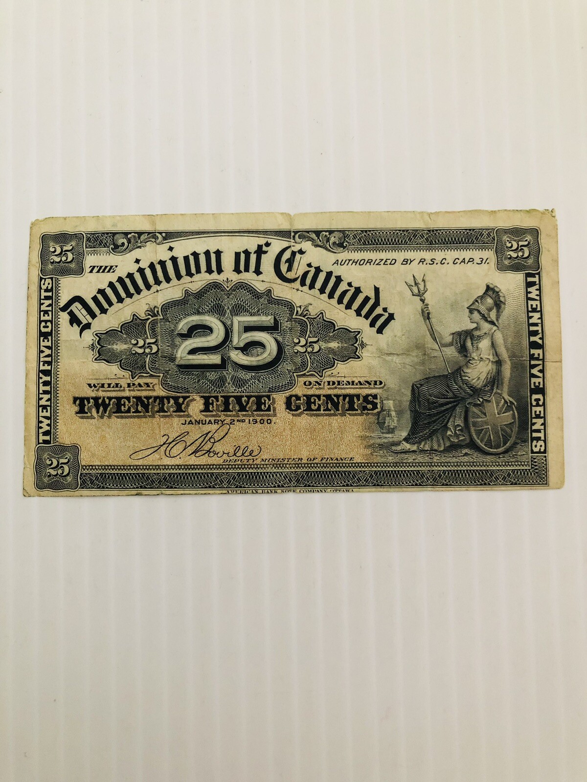 Canada 25 Cents 1900 Shinplaster Boville Signature Fractional