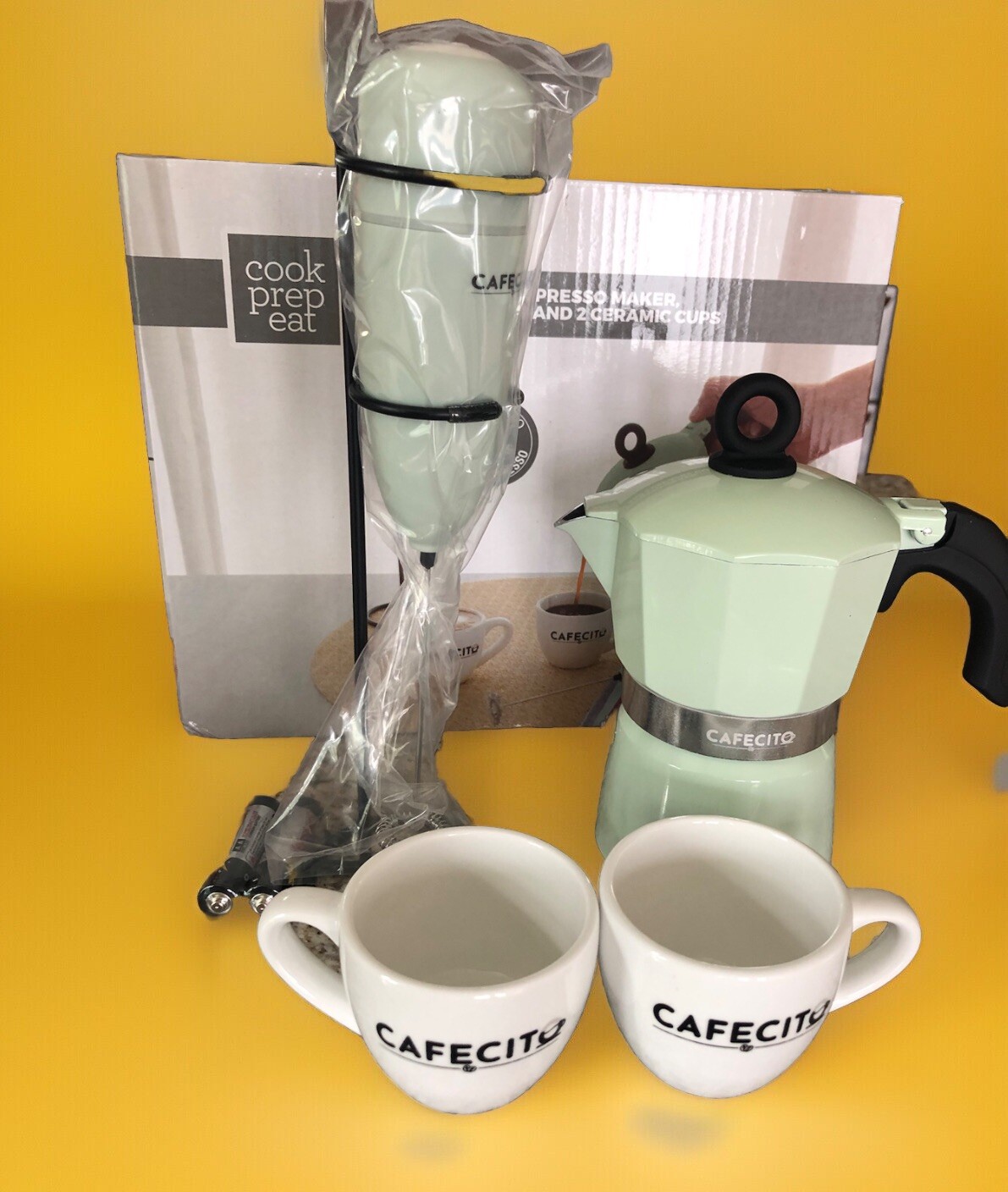 Cook Prep Eat 5-pieces Set : Espresso Maker , Milk Frother And 2 Ceramic Cups