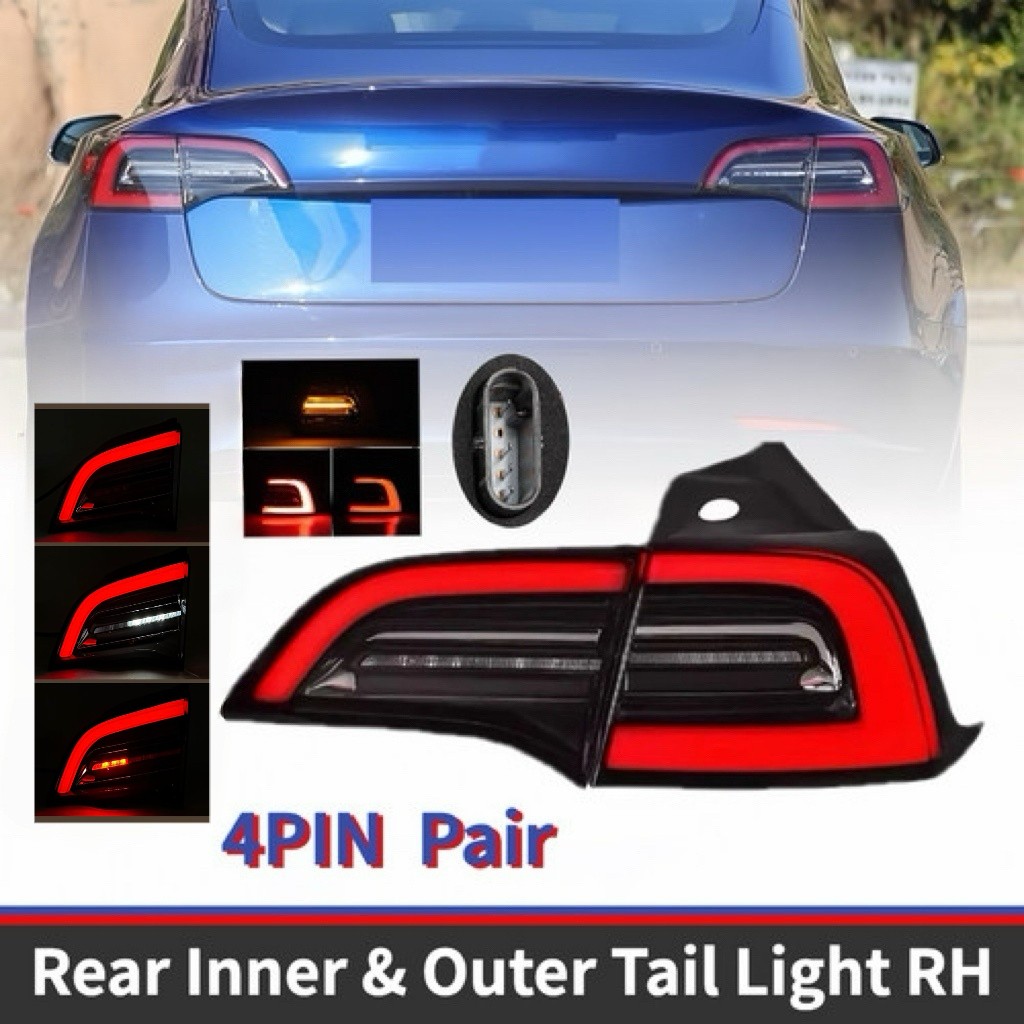 4pin For 2021-2024 Tesla Model 3/Y RH Outer & Inner Right Side Tail Light
