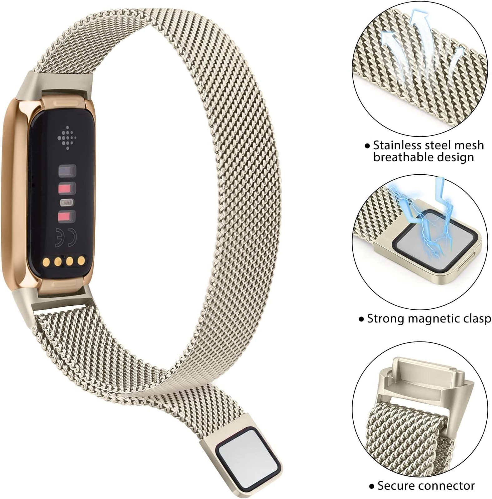 Stainless Steel Band Compatible with Fitbit Luxe Adjustable Mesh Loop Strap