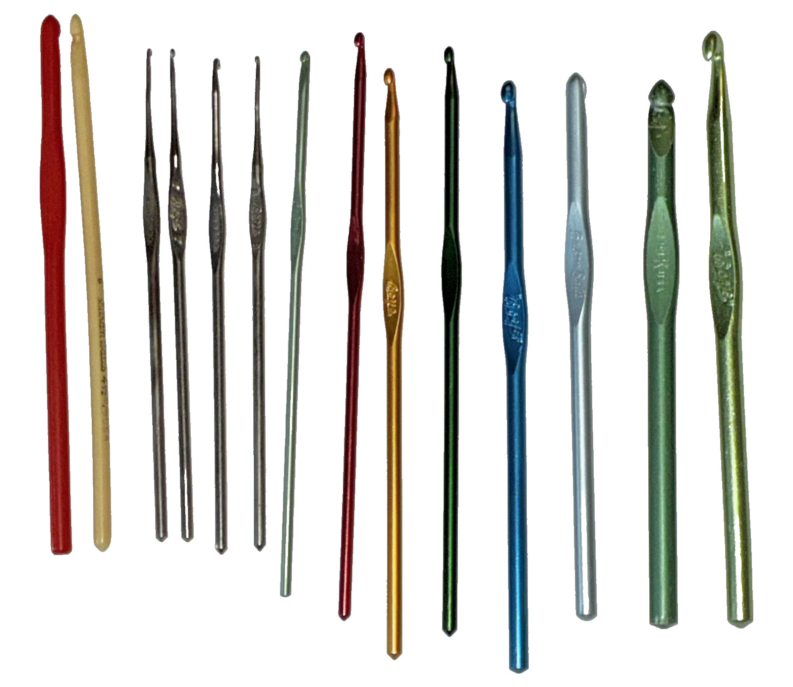 Vintage Crochet Hooks Lot of 14 Susan Bates, Boye, Mixed Sizes & Materials