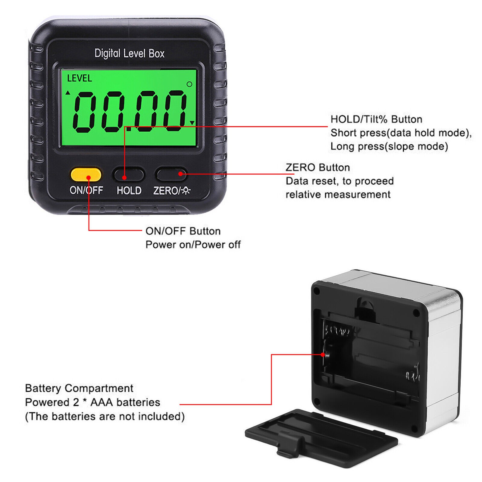 4*90° Magnetic LCD Digital Level Box Bevel Angle Measuring Tools Accessories
