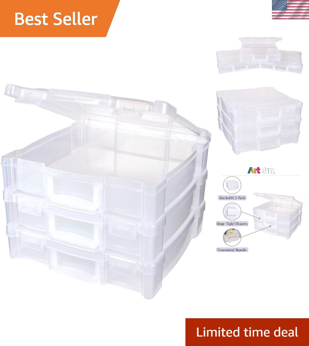 Effortless Craft Storage – 3-Pack 12” x 12” Stackable Organizers with Handles