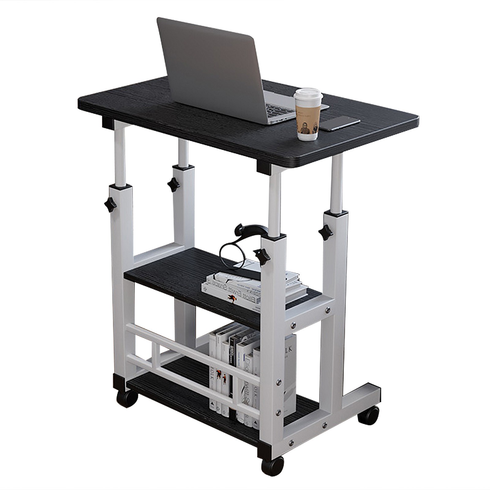 3 Tier Rolling Computer Desk Laptop Table Height Adjustable Study Table 60x40cm