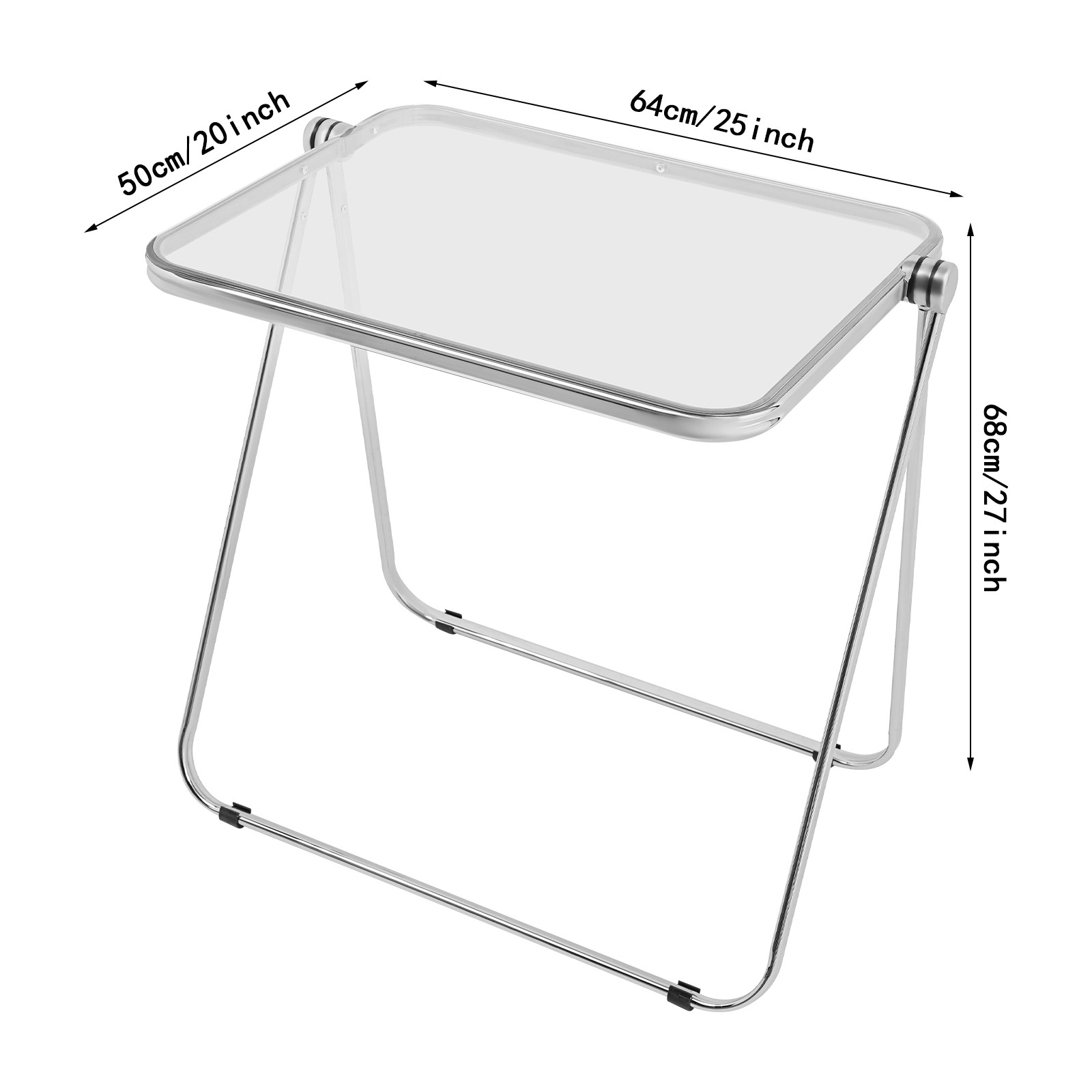 Silver& Clear Foldable Side Table Tiny Computer Desk for Home Office Indoor