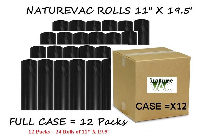 12 PACKS = 24 Rolls NatureVac Vacuum Seal Bags 11" X 19.5' ALL BLACK FREE SHIP