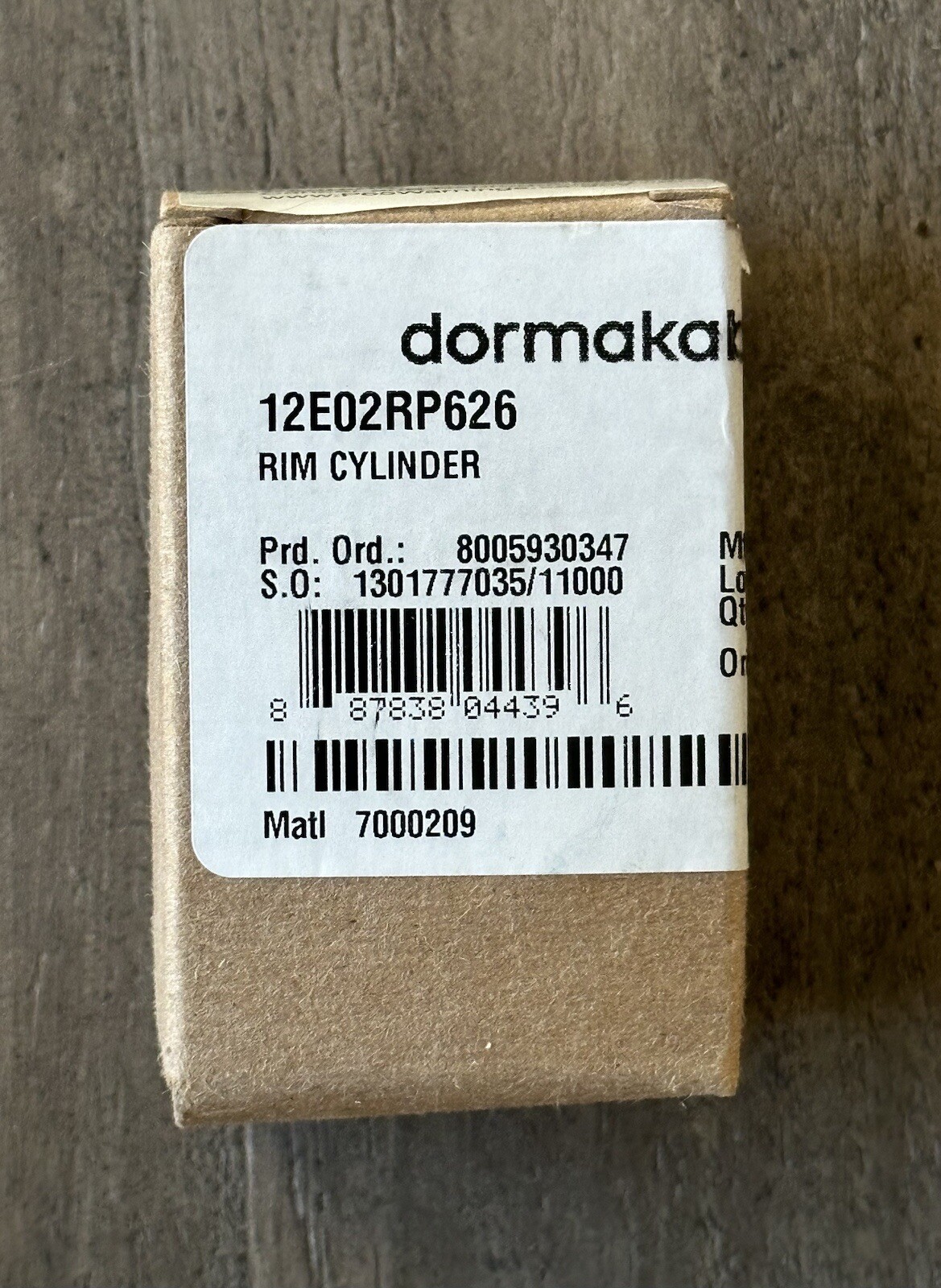 Dormakaba 12E02RP626 Rim Cylinder Silver