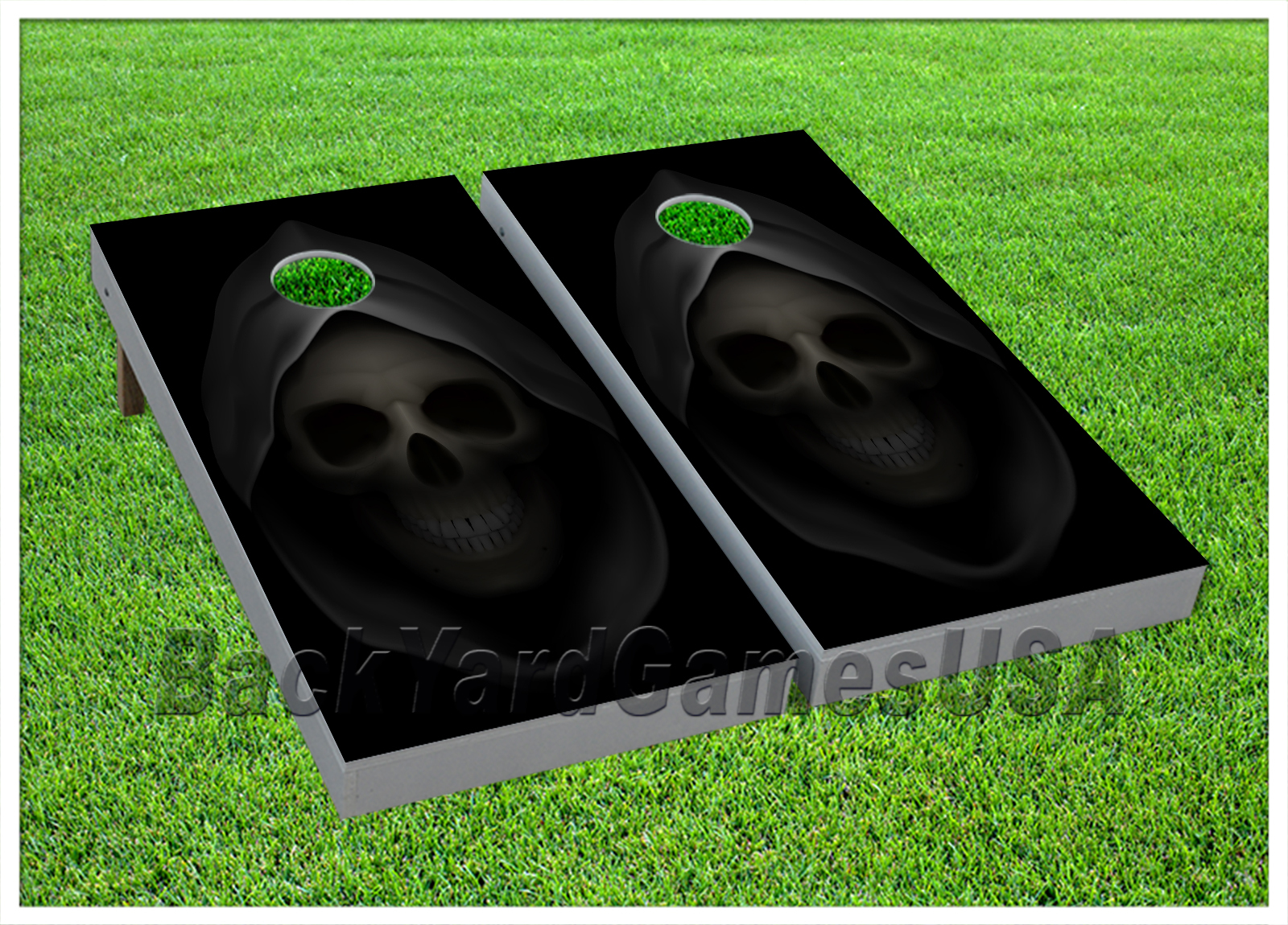 CORNHOLE BEANBAG TOSS GAME w Bags Game Boards Grim Reaper Scary Black Set 981