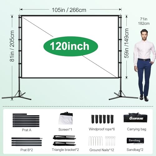 120 inch Projector Screen with Stand - 120” projector screen white backing