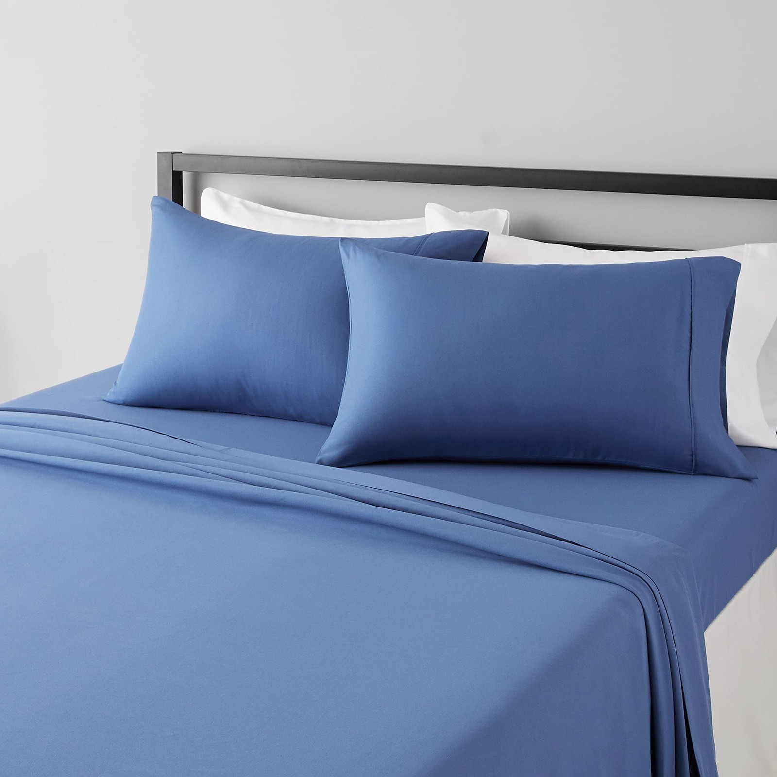 Amazon Basics Bed Sheet Set Full Dutch Blue Solid 4-Piece Microfiber 14-Inch