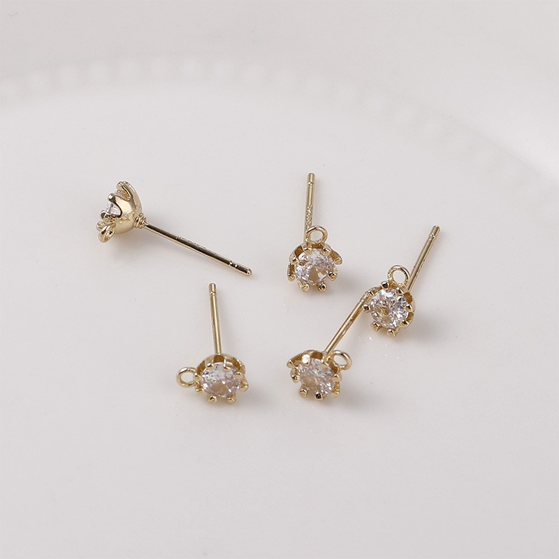2Pairs 18K Gold Plated Stud Earrings Connector, CZ Dot Component GLWH506