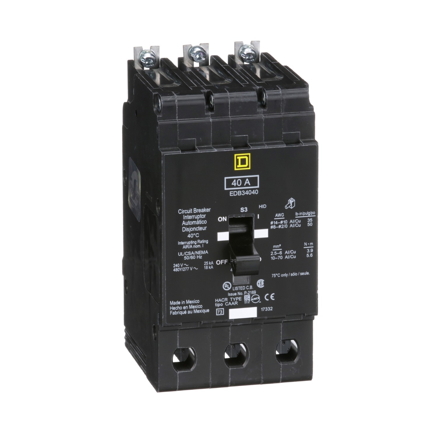 Square D EDB34040 - Mini Curcuit Breaker 40A 3P 25kA