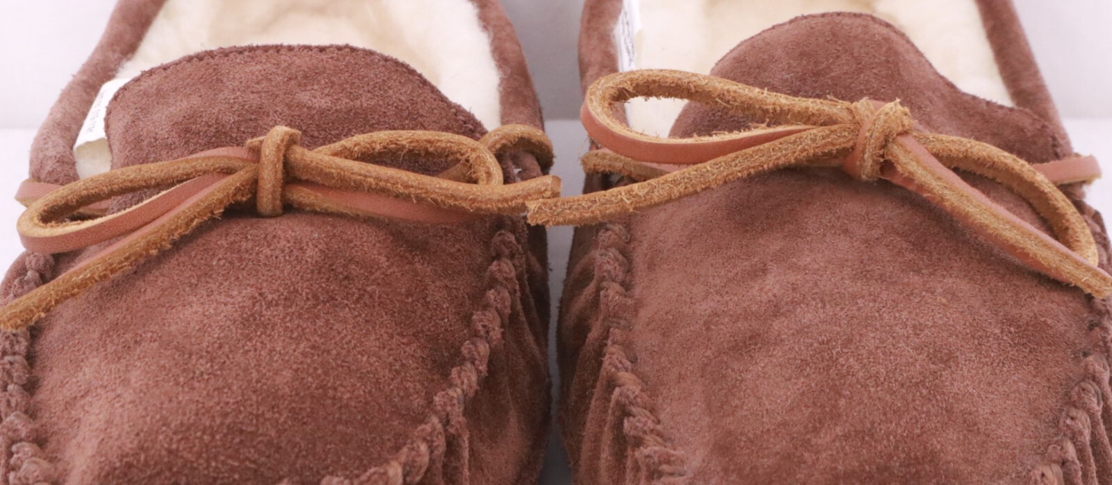 Eddie Bauer 1191 Dark Brown Suede Shearling Bow Moccasin Slippers Shoe Men's 7 M