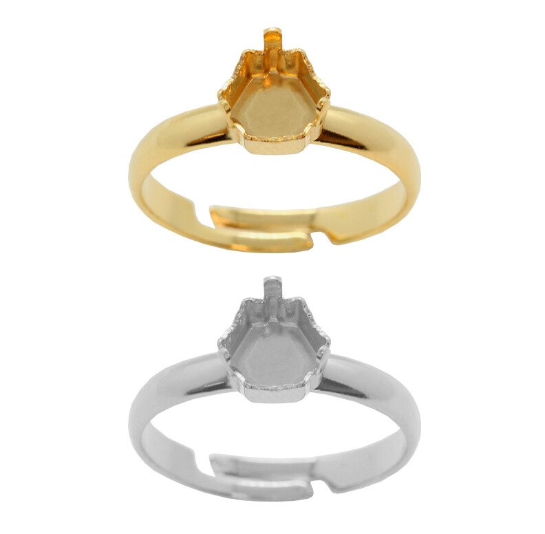 Brass Adjustable Ring Bases for 4699 Prismatic Hexagon Fancy Crystals 6mm