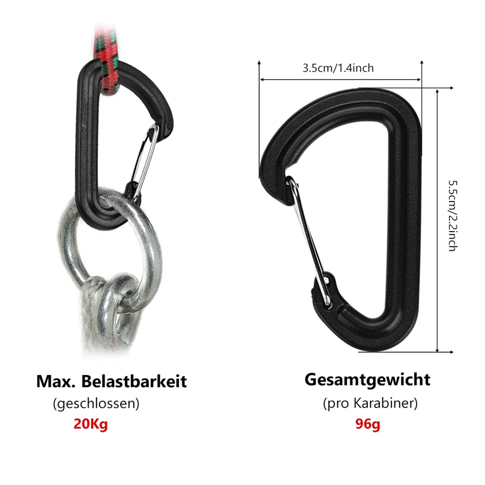 20Pcs Plastic Carabiner Climbing Hiking Locking Buckle Key Ring Outdoor FA