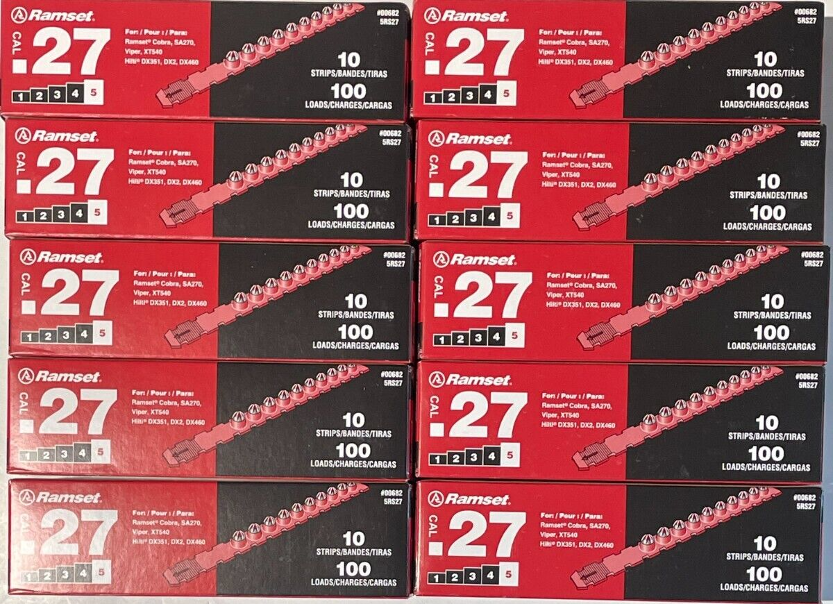 10X Boxes Ramset 5RS27 .27 Red Strip Loads Level 5 (Totals 1000 Loads)
