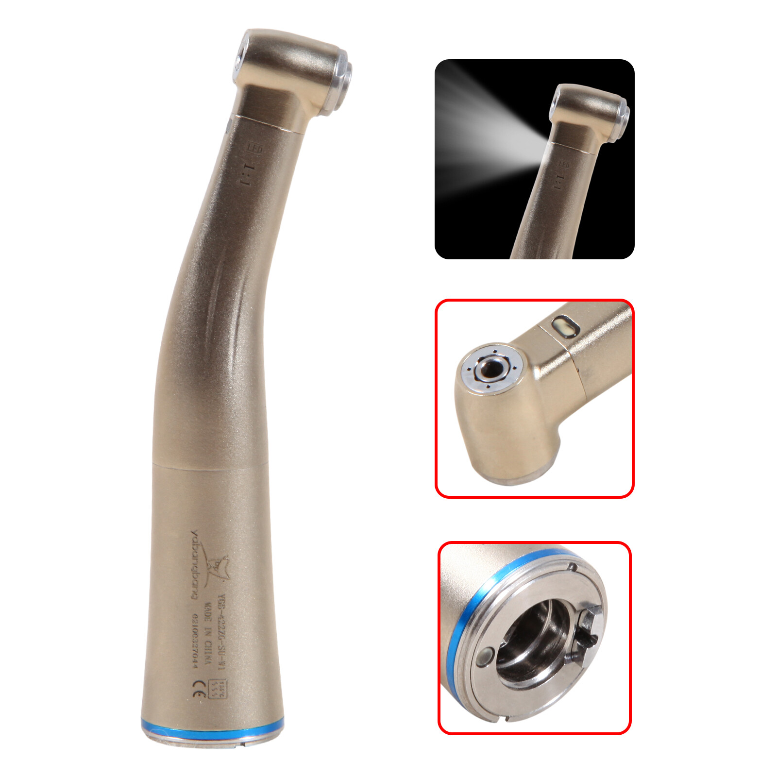 Dental 1:1 LED Fiber Optic Contra Angle Handpiece Fit NSK E-type Internal YQ