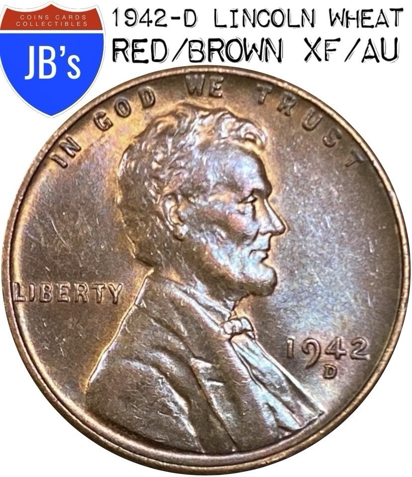 1942-D Lincoln Wheat Cent Penny 1c - Lightly Circulated - RED/BROWN (XF/AU)