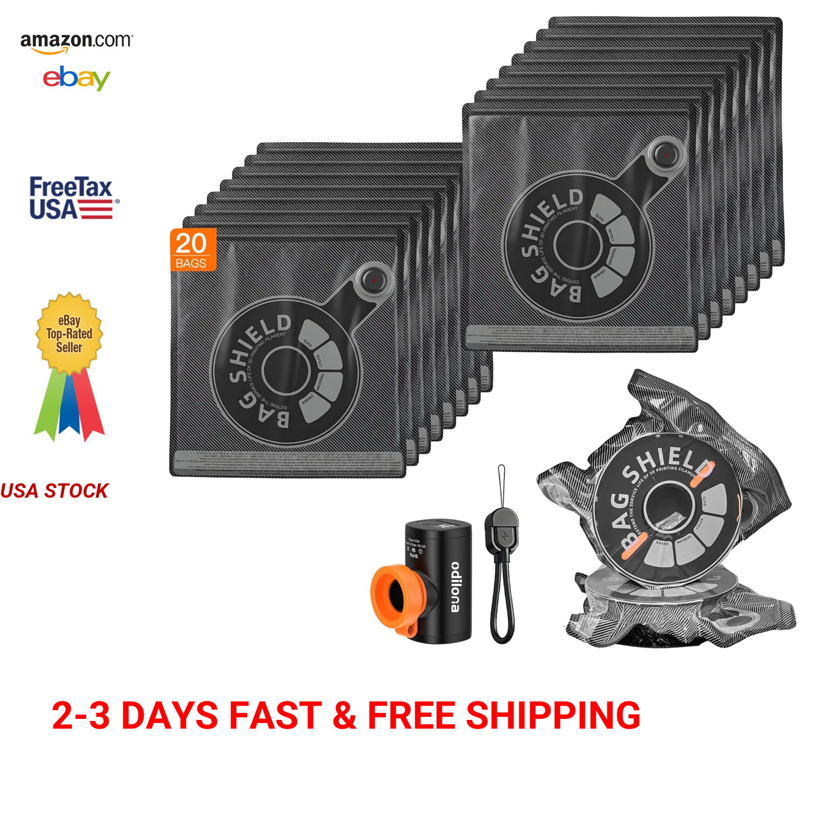 3D Printer Filament Storage Bags with USB Vacuum Pump, 20 Reusable