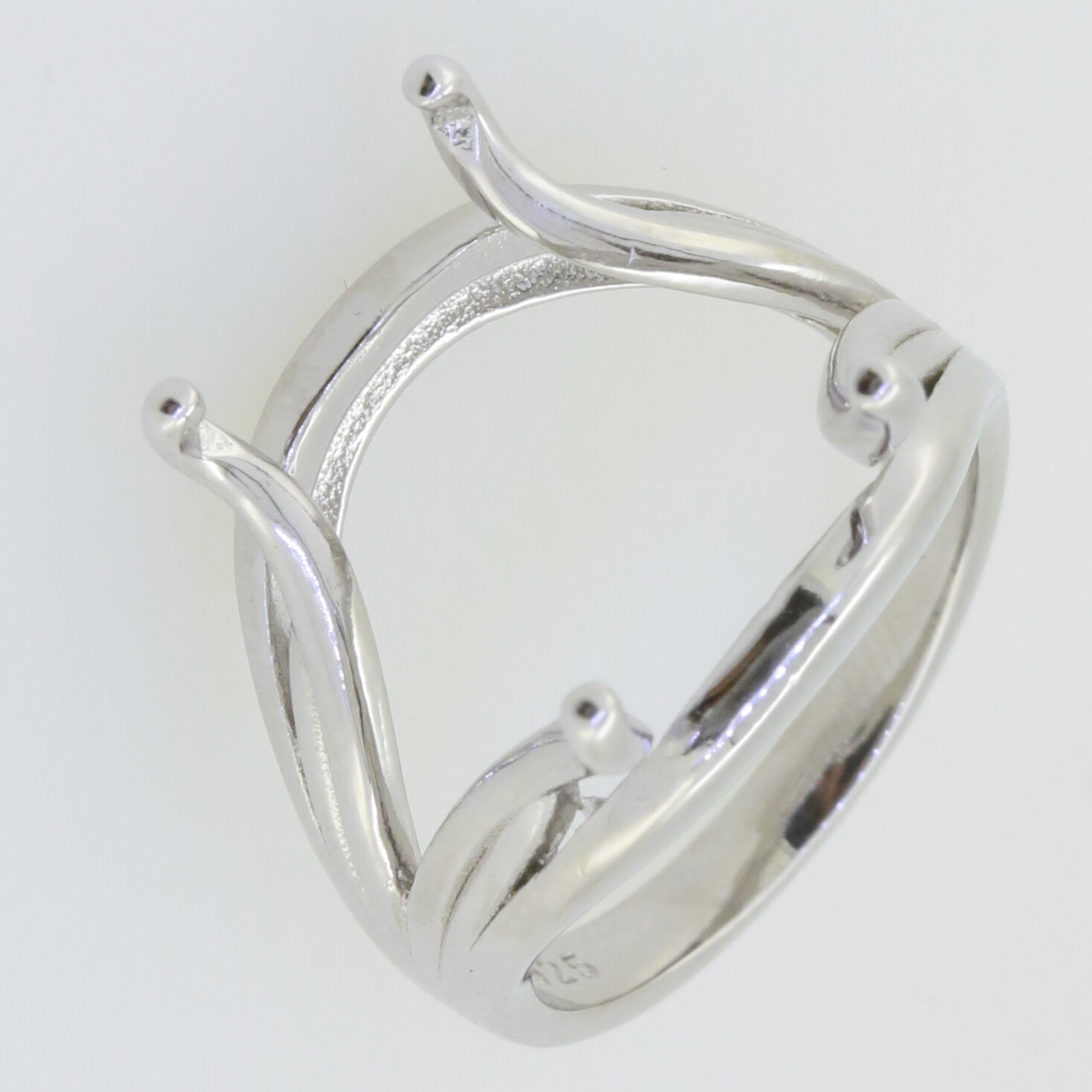 Sterling Silver Semi Mount Ring Setting Emerald OCT 16x12mm Scissor Cut Tourmali