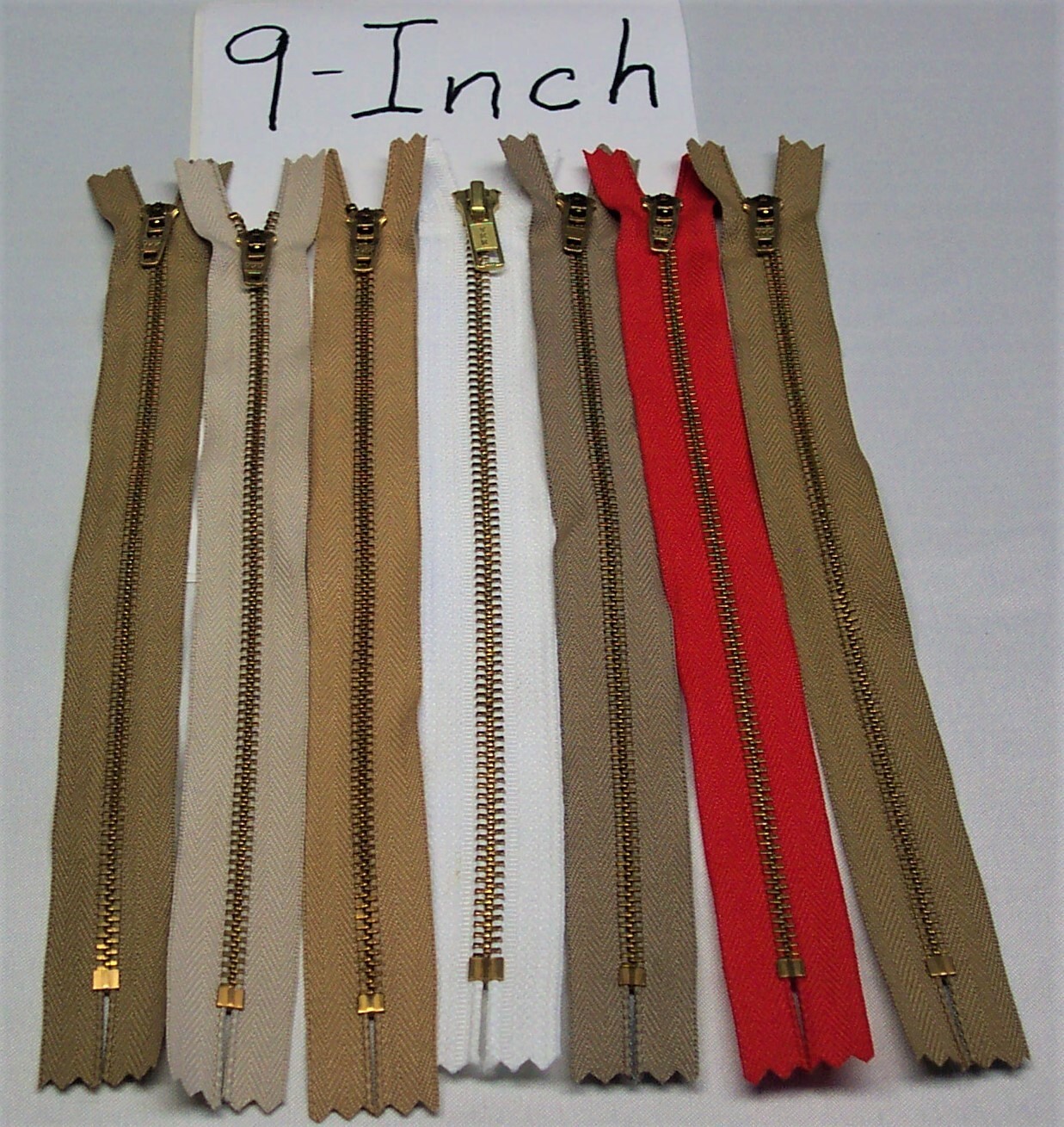 NEW, YKK zippers gold metal teeth, Sizes; 9", 12", 24", 28", 36" & 60", made USA