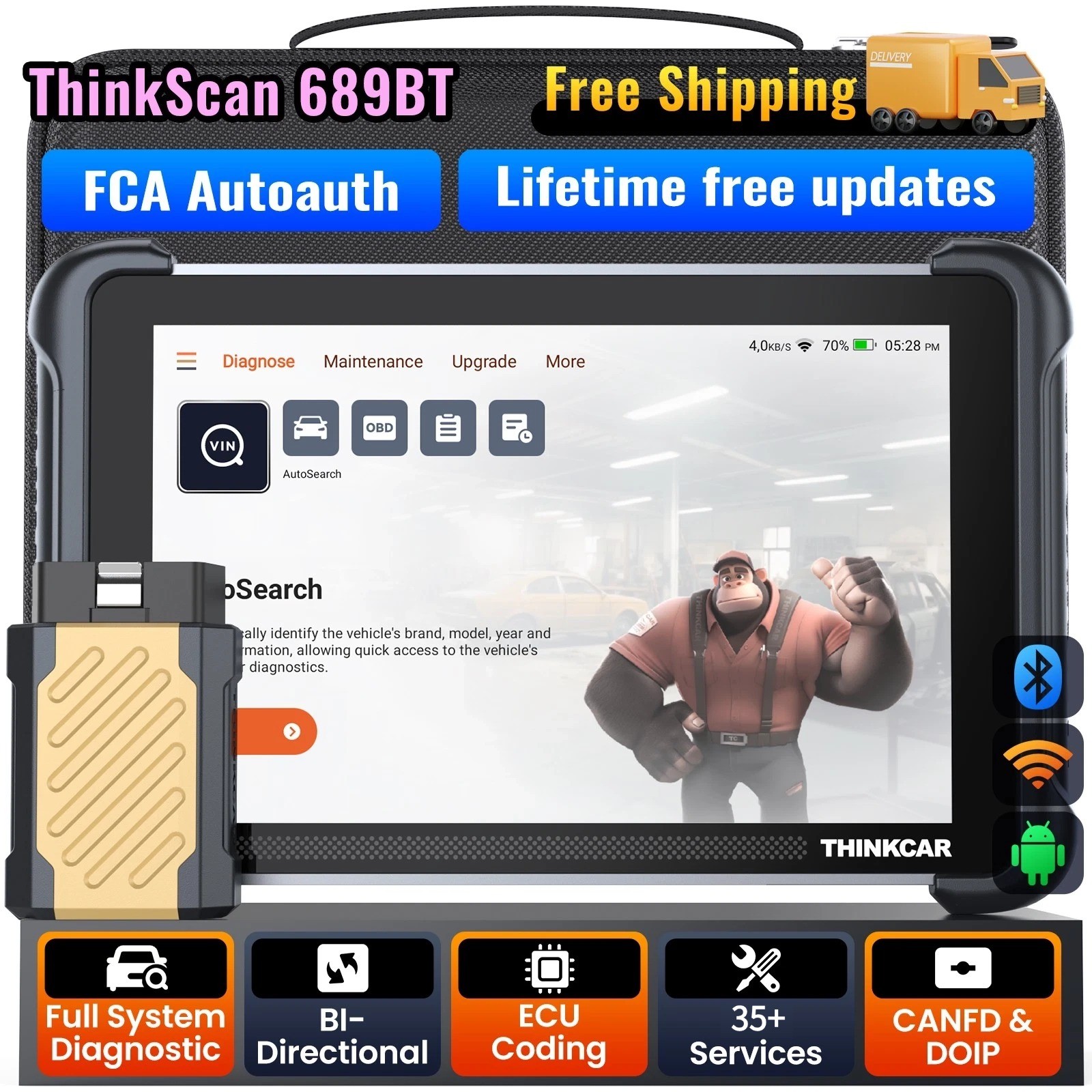 689BT ThinkCar Car Auto Diagnostic Tool OBD2 Scanner Bidirectional E~CU Coding