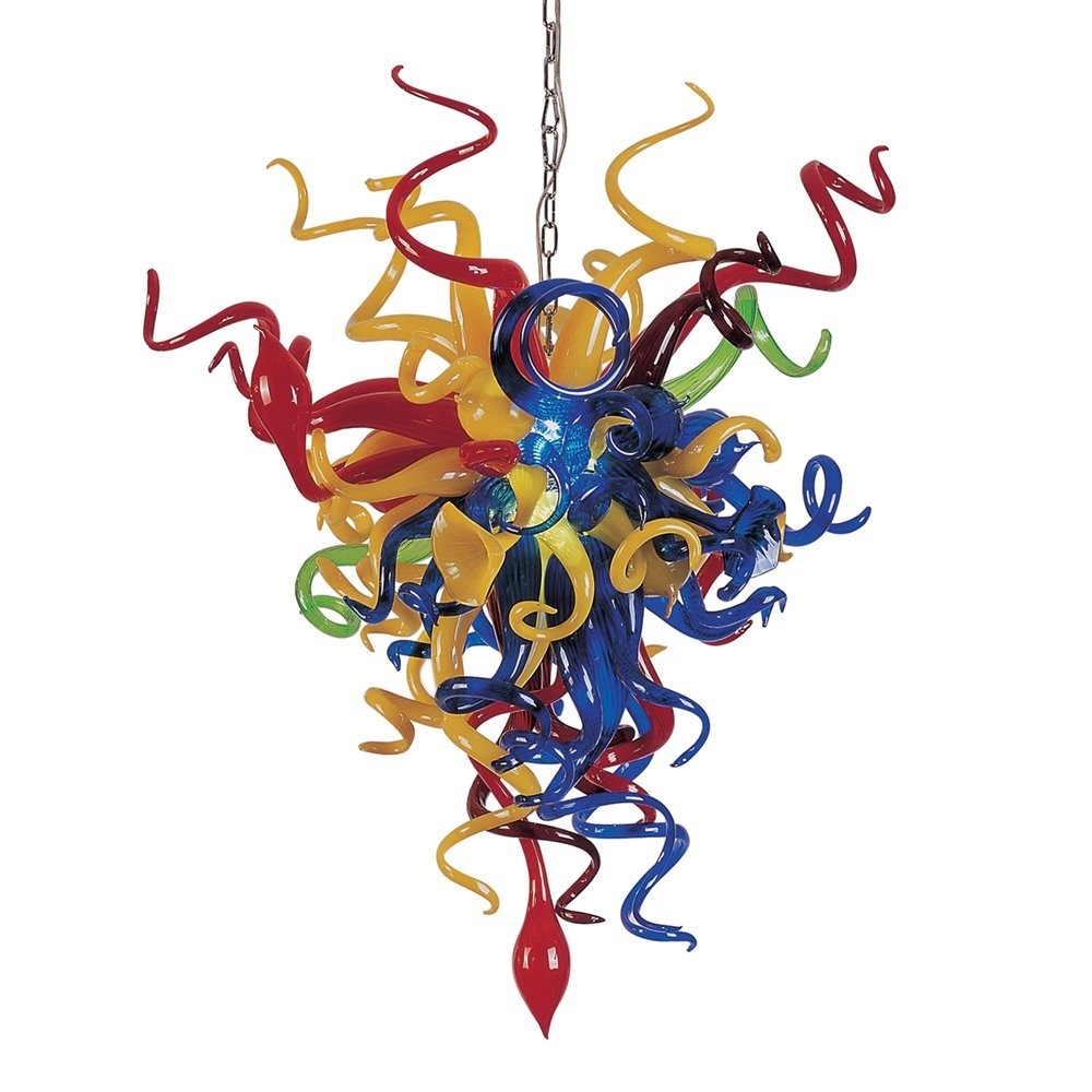 Hand Blown Glass Chandelier Modern Style Blue Red And Yellow