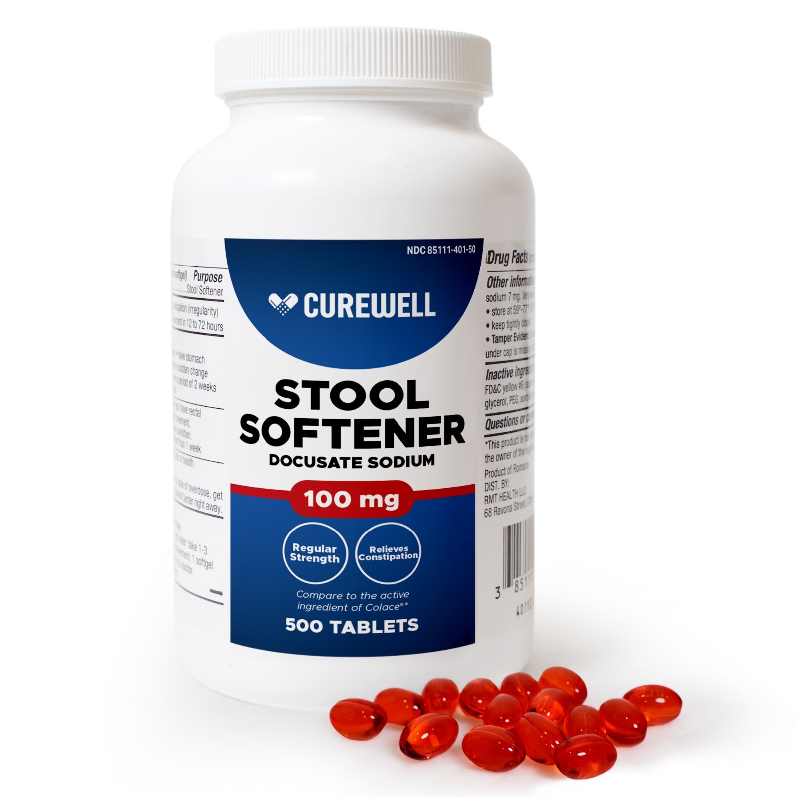 CUREWELL Stool Softener Docusate Sodium 100mg Softgels (500 Count)
