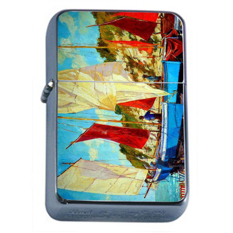 Sailboats Art Em1 Flip Top Oil Lighter Windproof