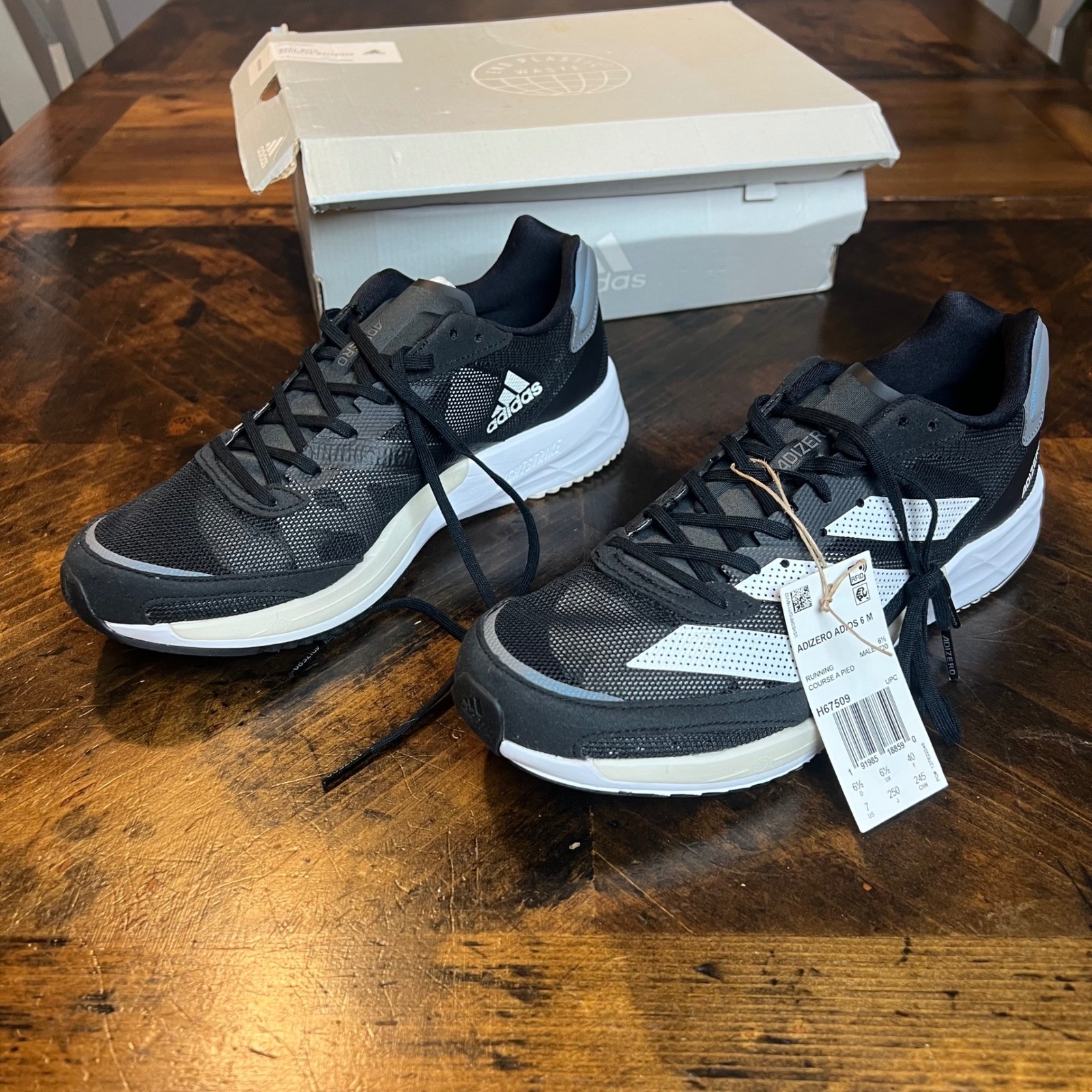 Adidas Adizero Adios 6 M Running Shoes Black White Mens Size 7 New with Box