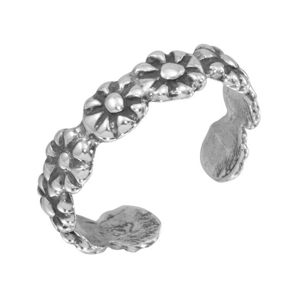 925 Sterling Silver Flower Link Adjustable Toe Ring / Finger Ring