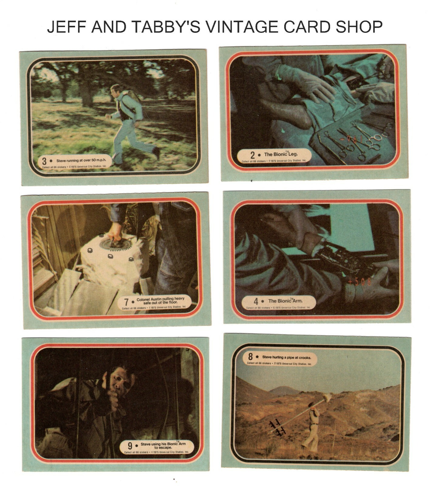 1975 Donruss SIX MILLION DOLLAR MAN  /SEE DROP DOWN MENU FOR CARD U WILL RECIEVE