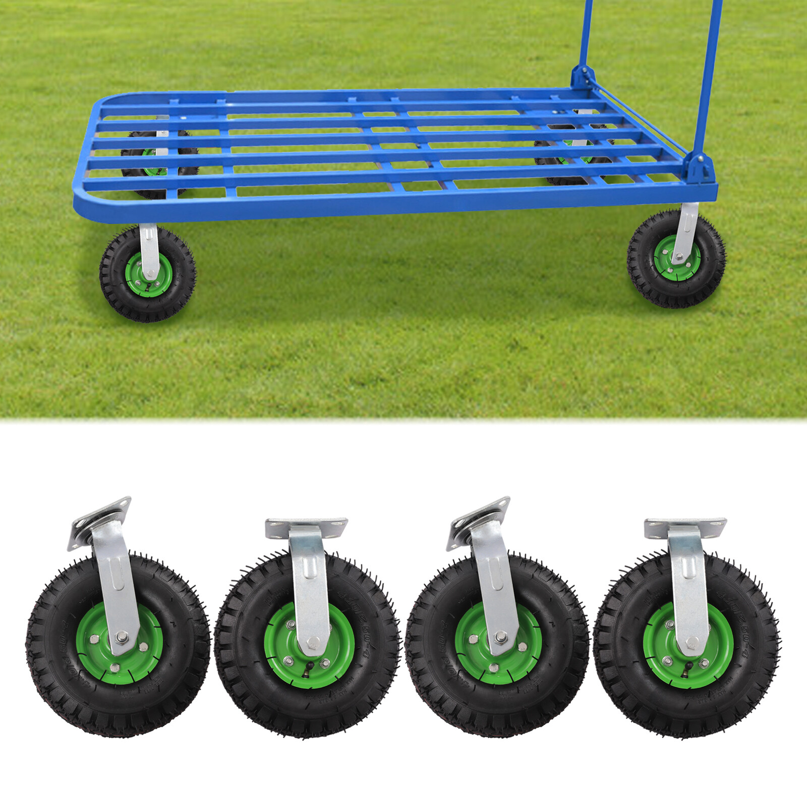 4Pack 10"in Pneumatic Heavy Duty Air Tire Wheels Swivel Farm Cart Caster
