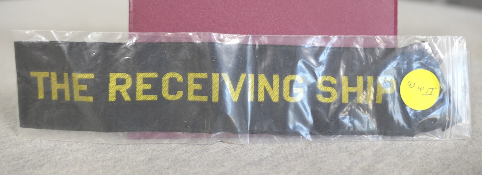 WWII USA Military Gold on Black "The Receiving Ship" Embroidered Vinyl Tape 20"