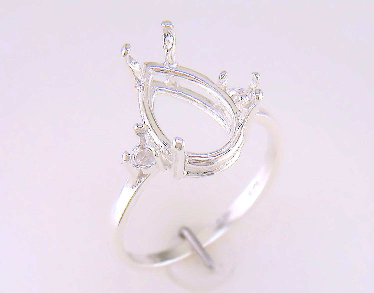 Pear Shape Side Accent Ring Setting Sterling Silver