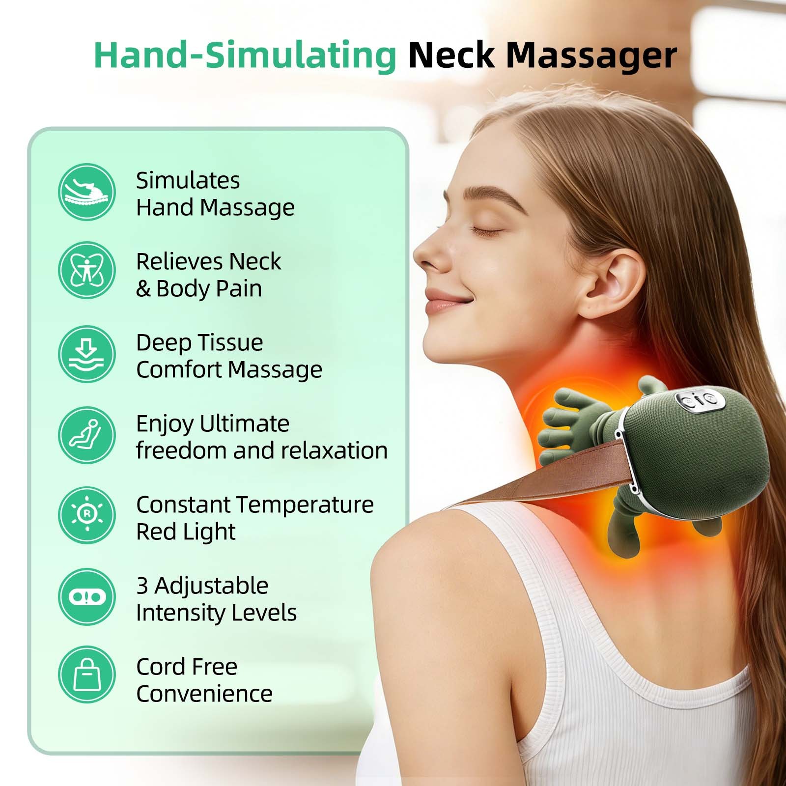 Portable Neck Massager 3-Speed Settings Therapeutic Machine with Heat Function