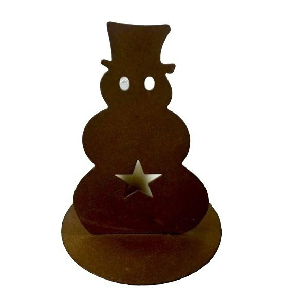 Rustic Snowman Candle Holder Silhouette Metal Primitive Winter Decor
