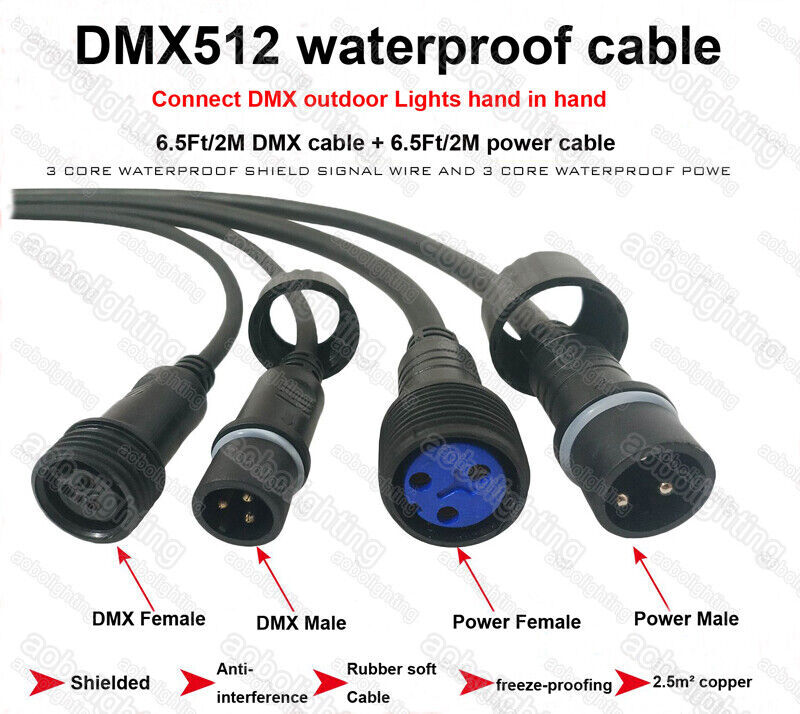 Outdoor IP65 Party LED Par lights Power Cable Waterproof Stage Lights DMX Cable