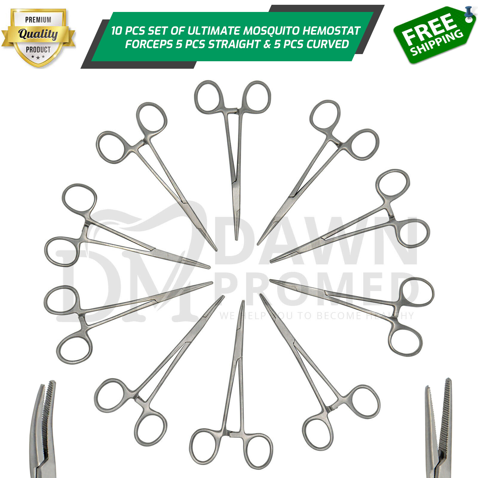 10 Pcs Mosquito Hemostat Locking Forceps 3.5" Curved & Straight German Grade