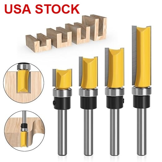 4Pcs 1/4'' Shank Top Bearing Flush Trim Carbide Router Bit Set Milling Cutter